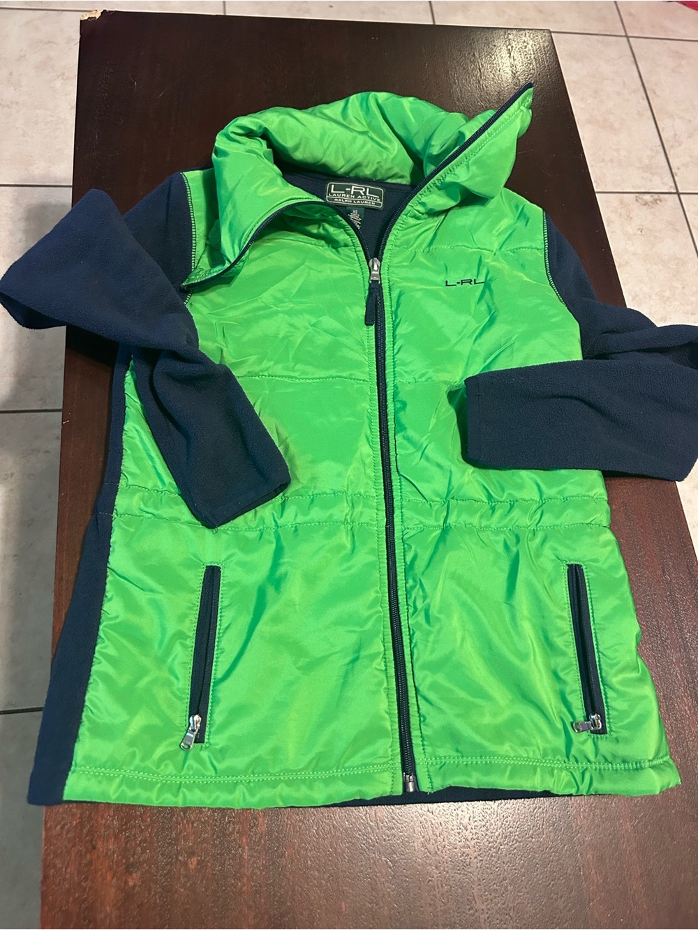 Ralph Lauren Bright Green Puffer Jacket with Navy Sleeves